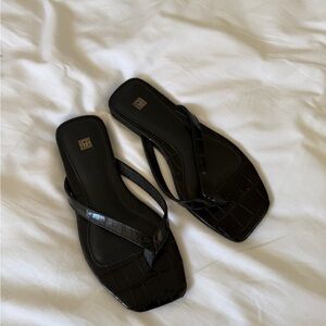 Toteme Croc Effect Leather Flip Flop Sandals